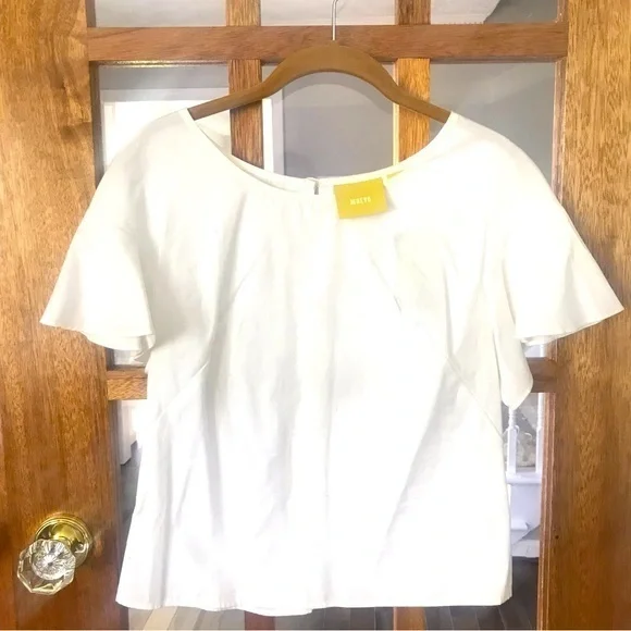 NWT Anthro Maeve White Flutter Sleeve‎ Top 0 - Picture 10 of 10